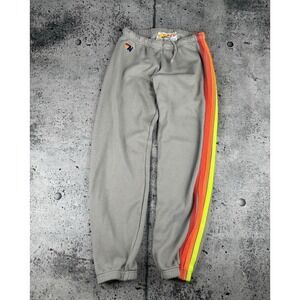 Aviator Nation Jogger Sweatpants Womens L Gray Neon 5 Stripe Sweats Retro City